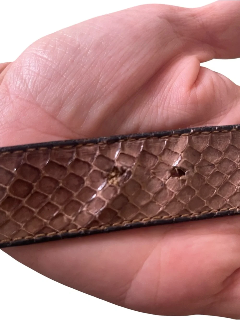Lacavera Italy Python Embossed Leather Belt Brown Oval Buckle 35 in